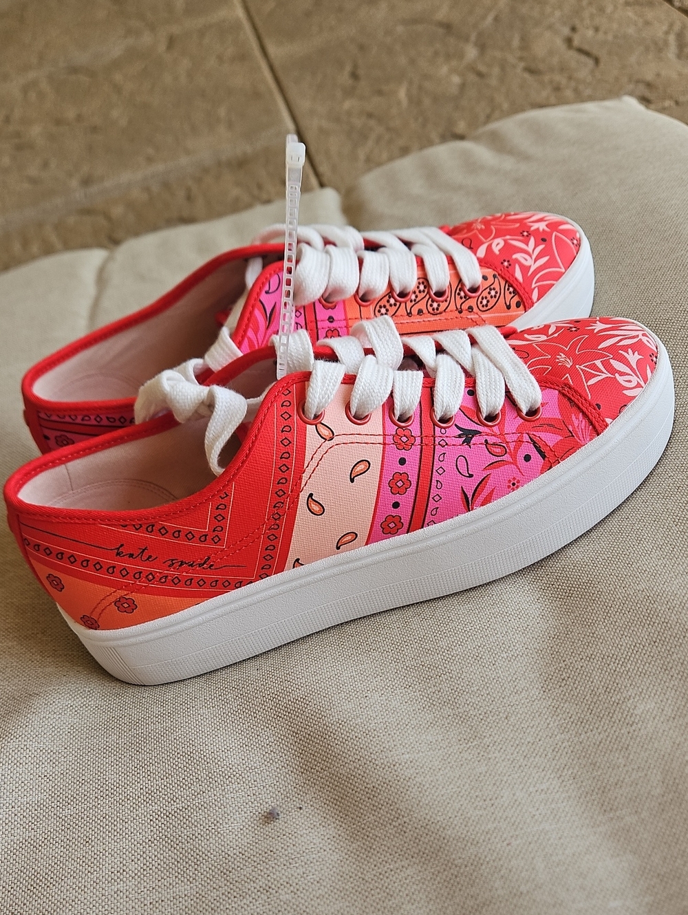 Kate Spade Serve Bandana Platform Canvas Sneakers Red, Pink, & Orange Size 6